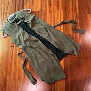 Zara Basic Olive Green Vest‎ Tie Waist Open Sleeveless Trench Waterfall Small
